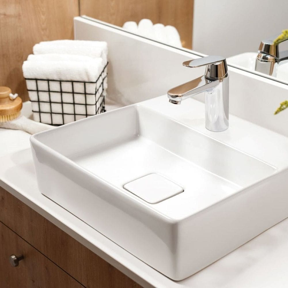 Cuba de Apoio Quadrada 40x40cm com Mesa em Cerâmica Ica2900 Icasa Branco