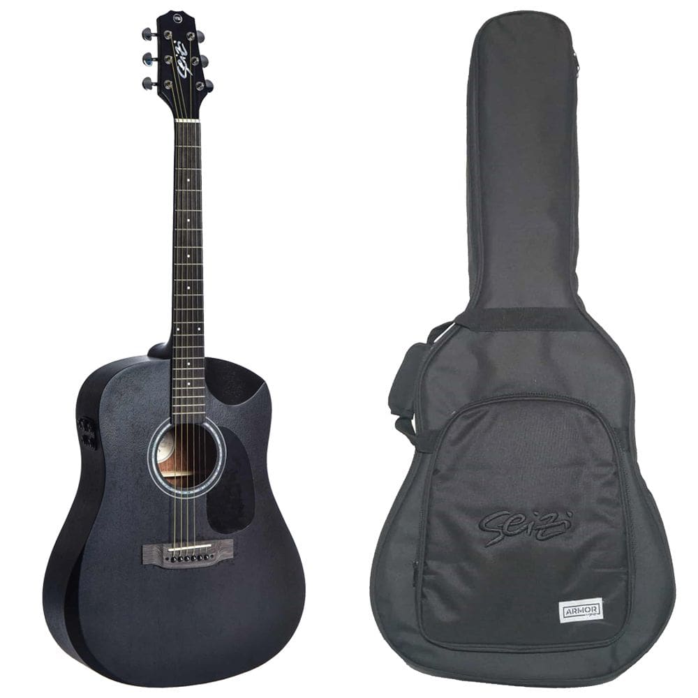 Violão Eletroacústico Seizi Neo Akira Aço Mirai Half Cutaway Open Pore Black Satin com Bag