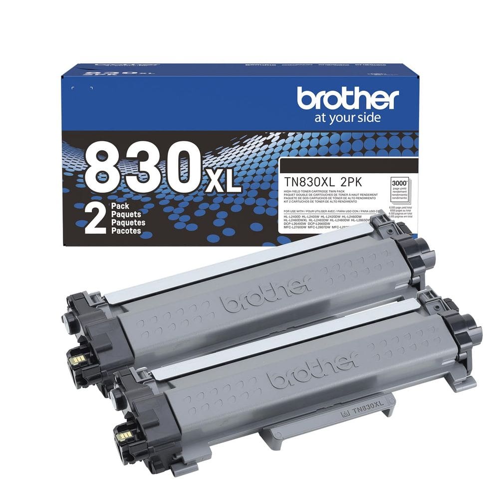 Cartucho de toner para impressora Brother TN830XL preto, pacote com 2