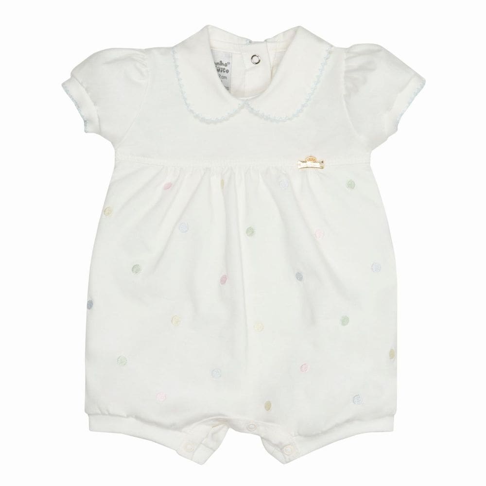 Macacão Bebê Menina Curto Bolinhas Off White - Sonho Mágico