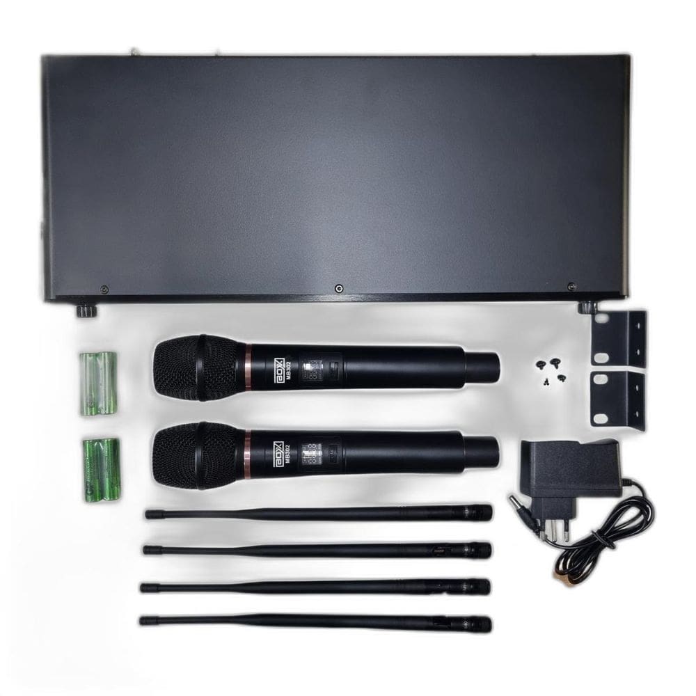 Microfone Sem Fio Duplo Uhf Mb302 Box Canais Multifrequência