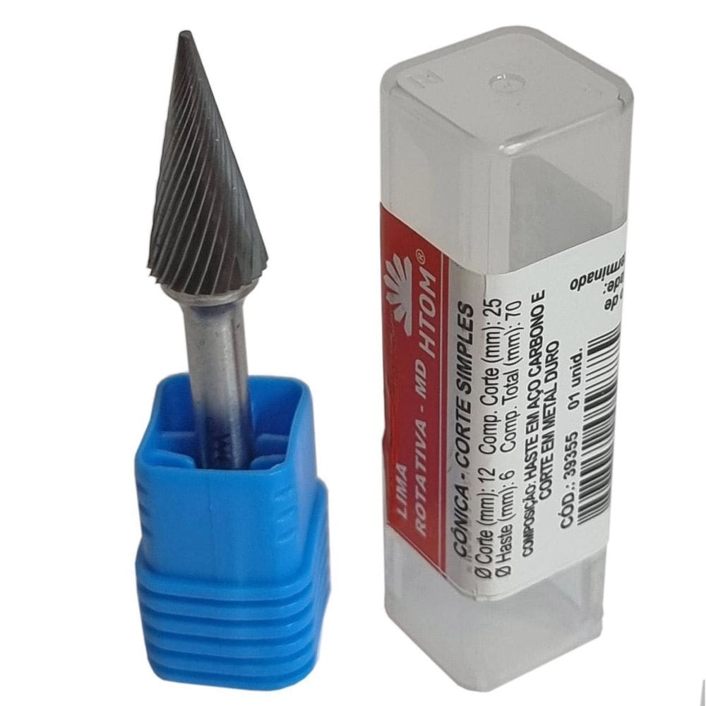 Lima Rotativa Cônica 12 X 25Mm Metal Duro Corte Simples Htom