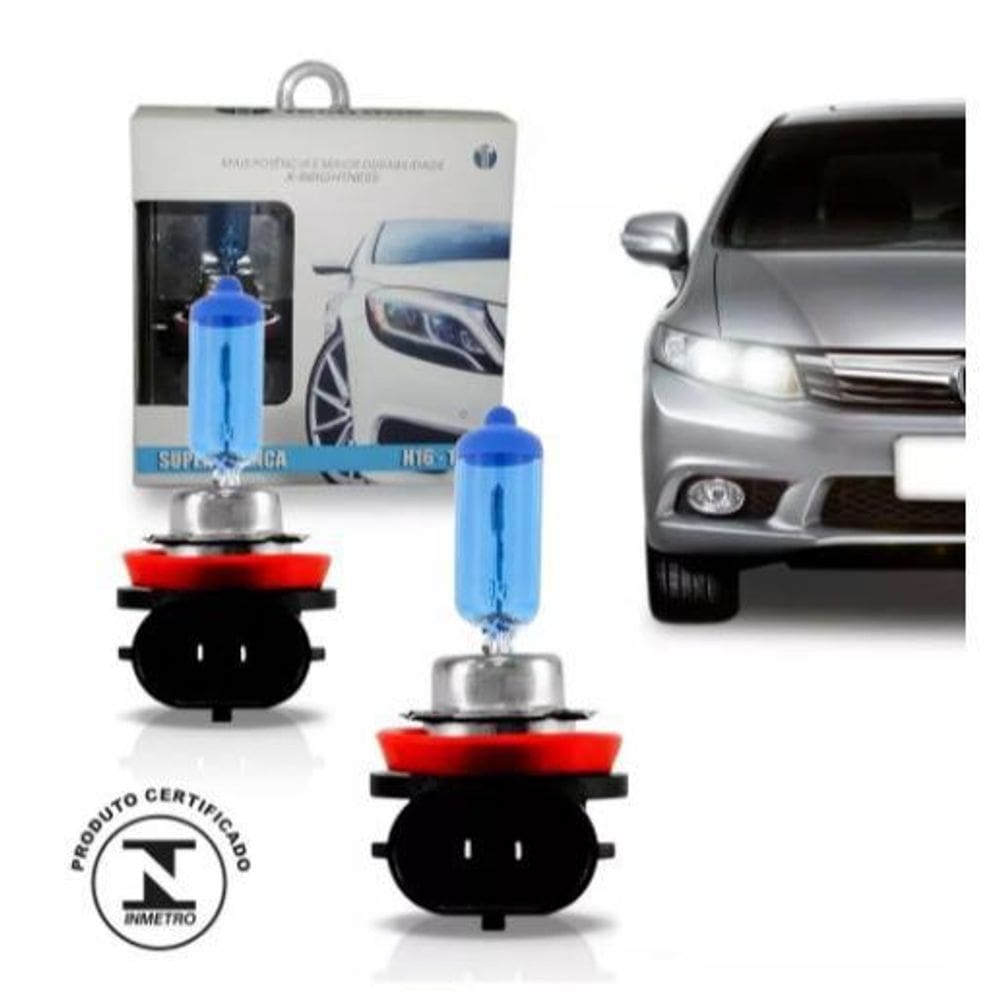 Par Lampada Super Branca H16 19W 12V 8500K Tech One Xenon