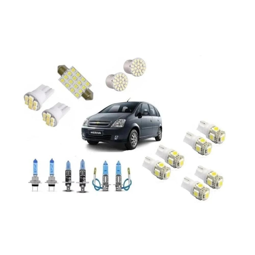 Farol Meriva E Kit Led Super Branca Teto/Farol/Placa/Ré