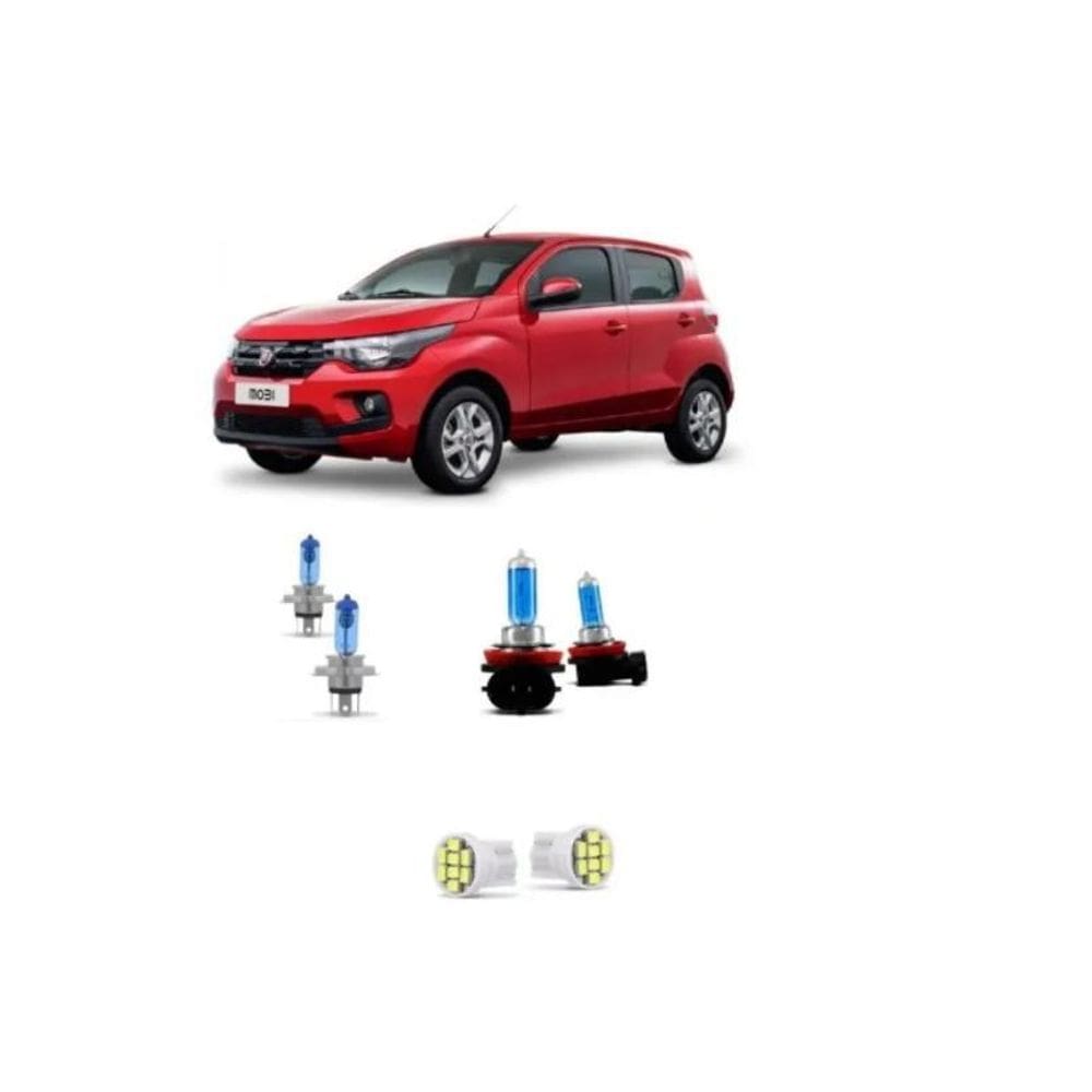 Kit Super Branca Farol Alto Baixo Milha Fiat Mobi Like