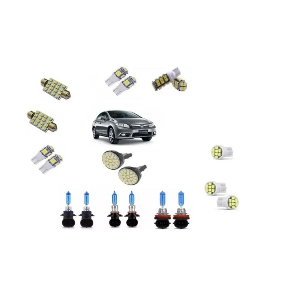 Kit Lampadas Super Branca Farol/Milha + Led Civic 2013/2014
