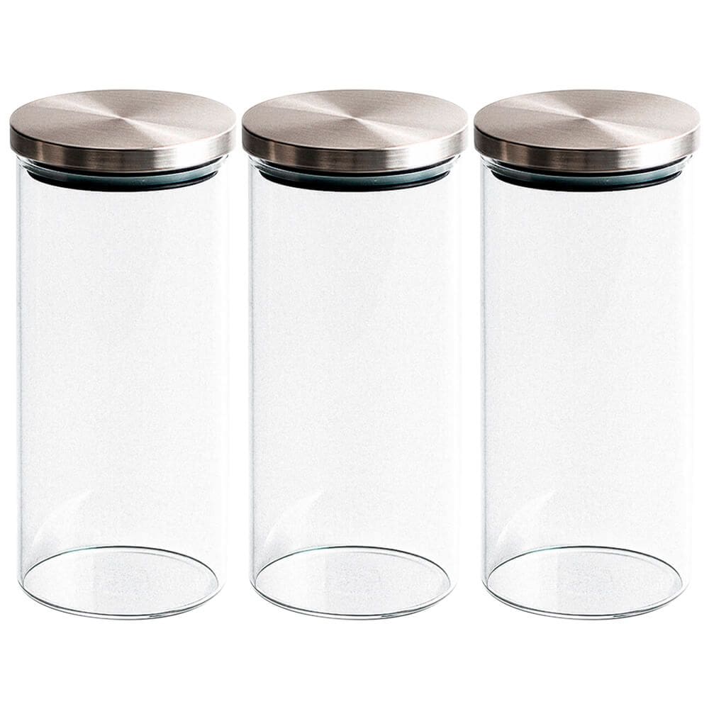 Jogo de Potes Herméticos de Vidro Redondo Tampa em Inox 1500ml 3 Peças - Vista Home