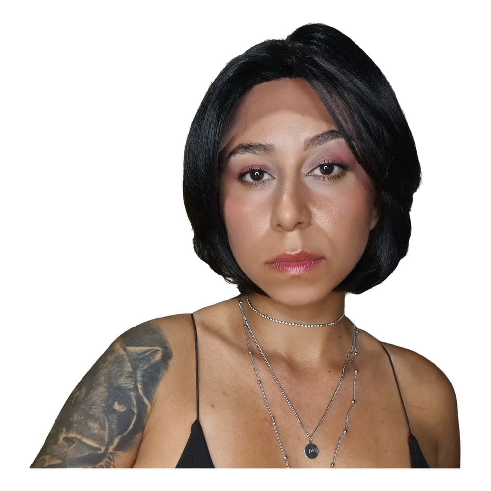 Lace Front Curta Lisa Repartição Livre 4x4 Preto Com Mechas