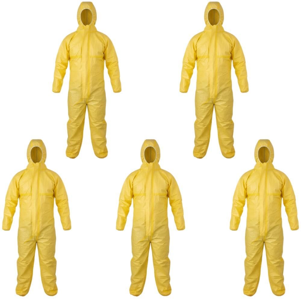 Kit 5 Macacão de Segurança Química TNT Descartável Capuz Antiestático Covertech 300 Volk