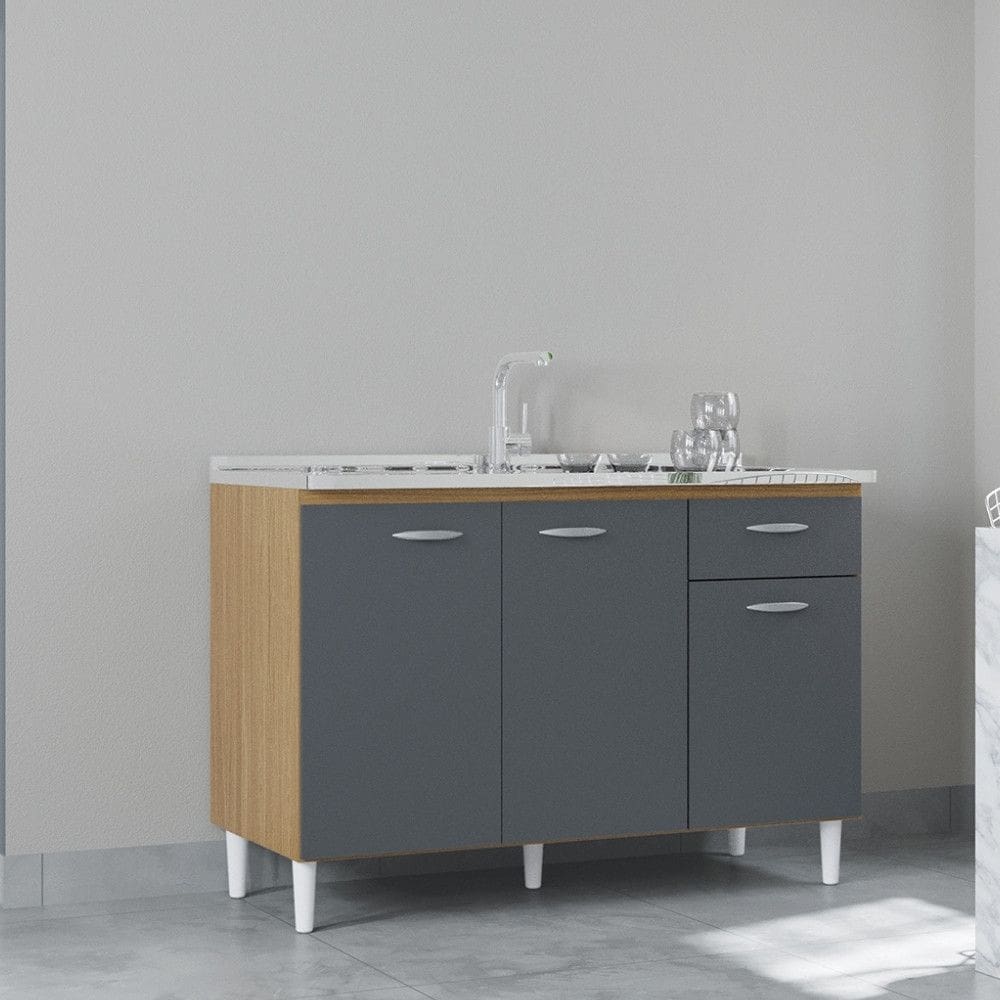 Balcao de Pia 3 Portas 1 Gaveta 120cm sem Pia  A434 Poquema