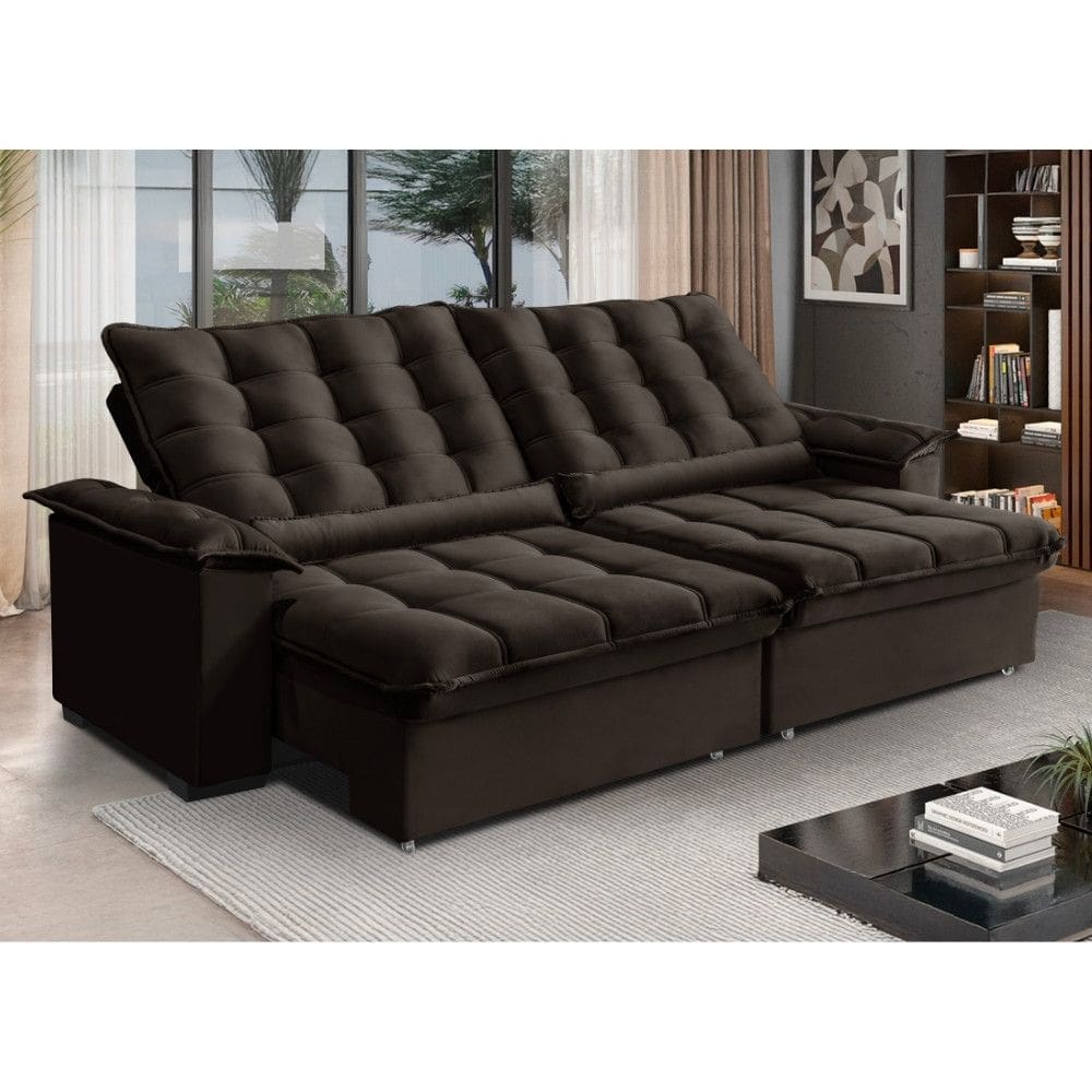 Sofa 4 Lugares Retratil Reclinavel 270cm Veludo Bogota Requinte