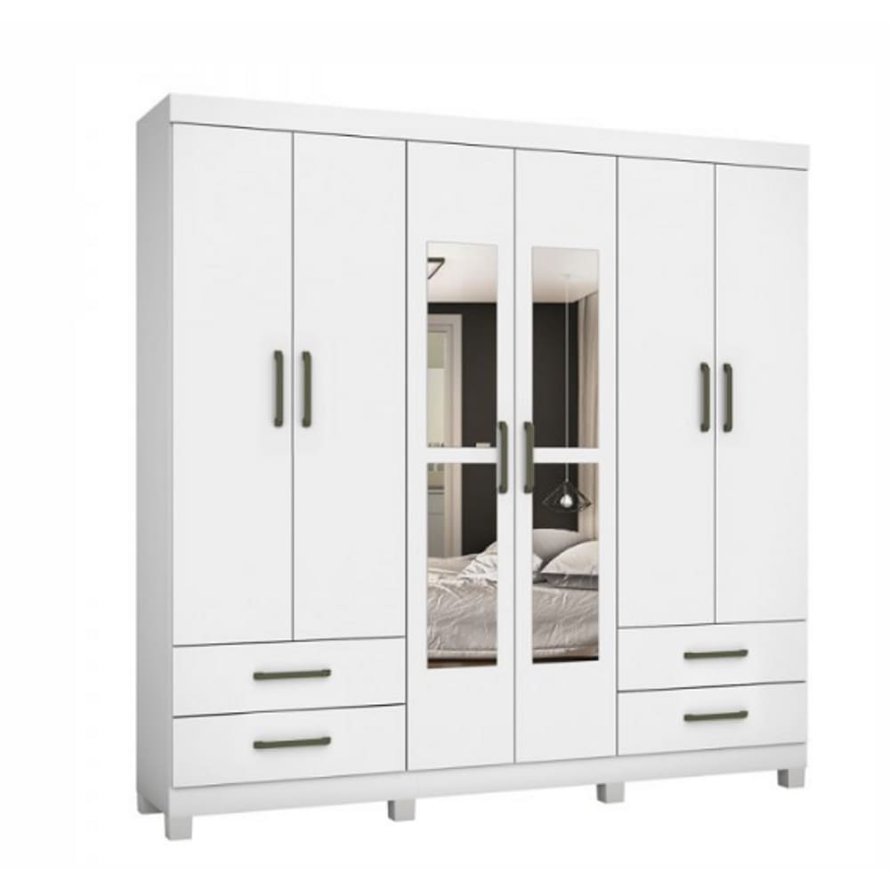 Guarda Roupa Hercúles Com Espelho e Pés Branco - Carioca