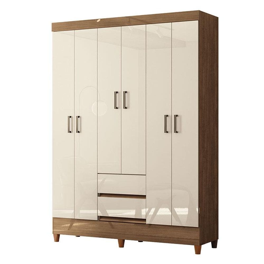 Guarda Roupa Casal 6 Portas com Pés Fit Jequitibá Off Acetinado - Santos Andirá