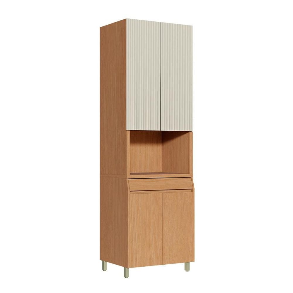 Paneleiro Simone Mendes 100% MDF 4 Portas 1 Gaveta Bege e Carvalho