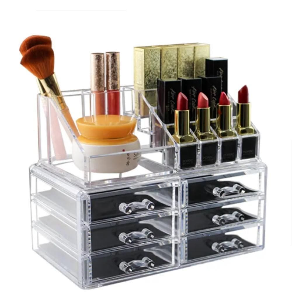 Organizador Maquiagem 6 Gavetas Acrilico 17 Divisorias Porta Batom Cosmeticos Pinceis Caixa Esmalte Joias Luxo Design Mo