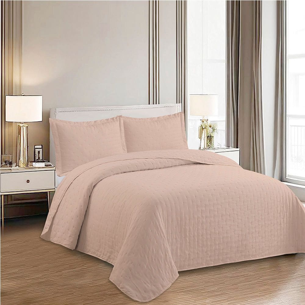 Kit Cobre Leito Colcha Anarruga Nuvem  3 Peças Casal 220x240cm Rosa Peach Sonhare