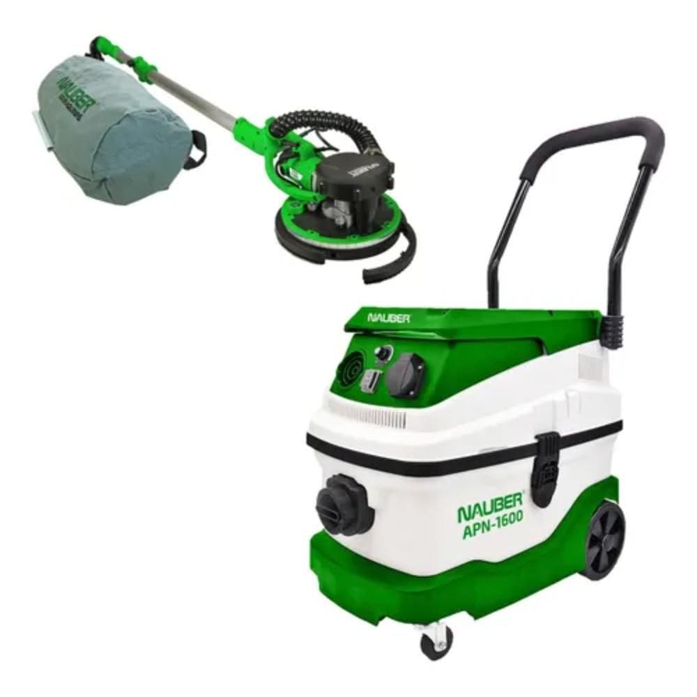 Kit Lixadeira de Teto e Parede Nauber LX-E + Aspirador APN-1600 de Pó e Líquido 220V Branco/Verde