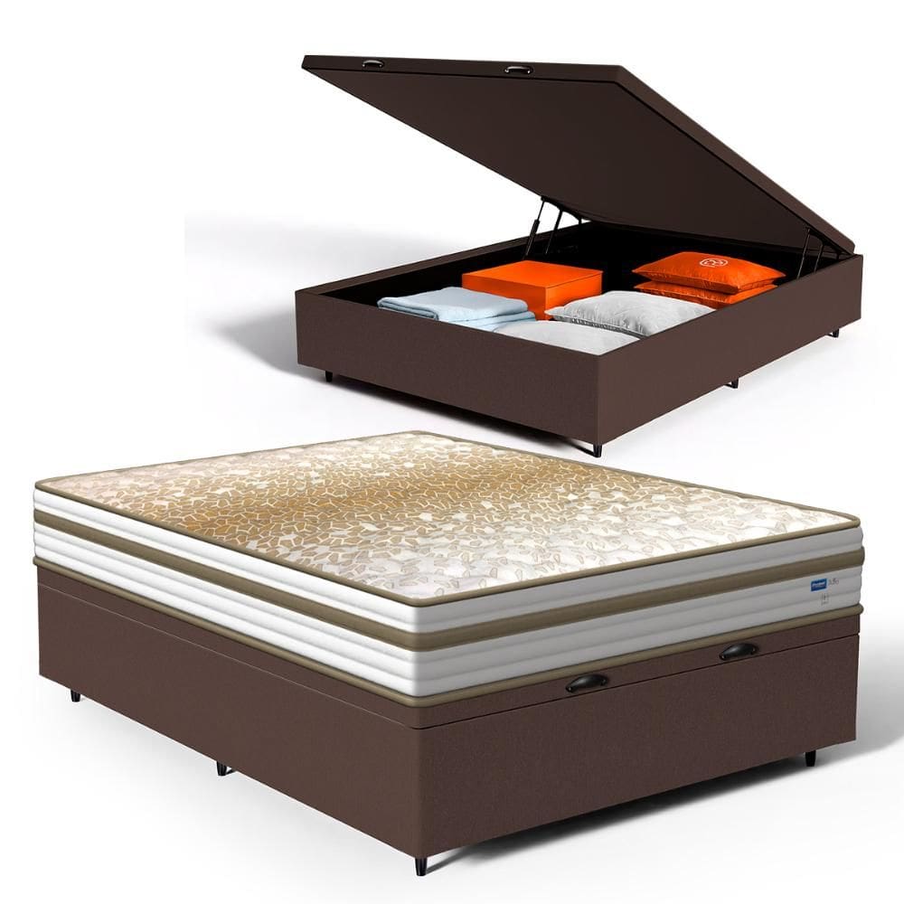 Cama Box Baú com Colchão de Molas Ensacadas Double Face Pillow Euro Alfa Probel Casal 138cm