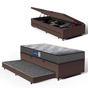 Cama Box Baú com Colchão de Espuma D60 Double Face Guarda Costas Comfort Force Probel + Auxiliar Solteiro 88cm