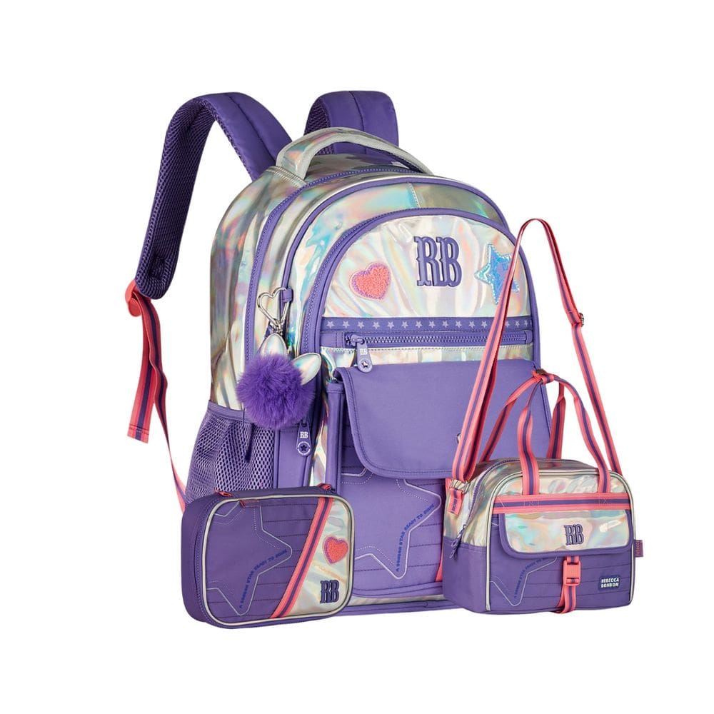 Mochila Costas Lancheira Rebecca Estojo Bonbon Holográfica