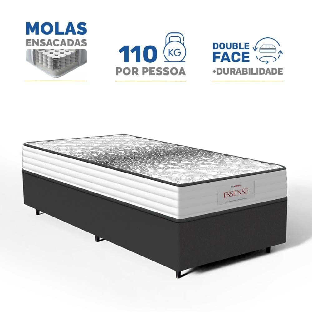 Cama Box com Colchão de Molas Ensacadas Double Face Essence Probel Solteiro 88cm