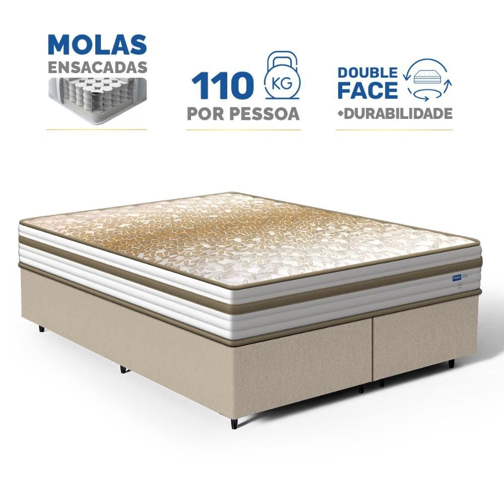 Cama Box com Colchão de Molas Ensacadas Double Face Pillow Euro Alfa Probel Queen 158cm