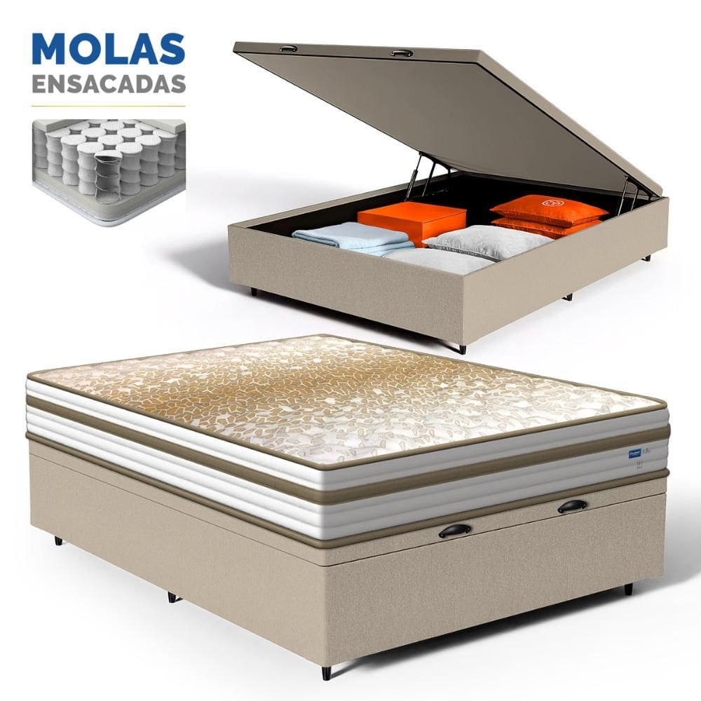 Cama Box Baú com Colchão de Molas Ensacadas Double Face Pillow Euro Alfa Probel Casal 138cm