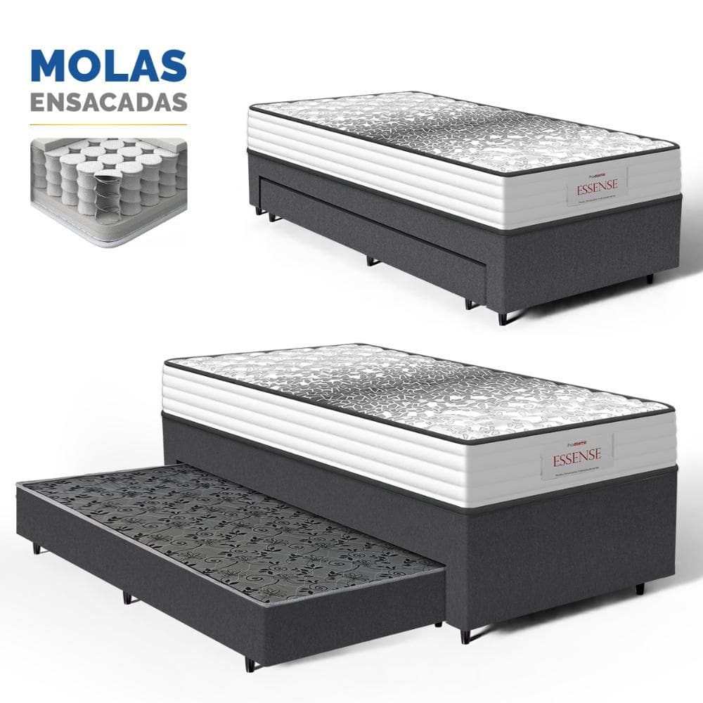 Cama Box com Colchão de Molas Ensacadas Double Face Essence Probel + Auxiliar de Espuma Unique Solteiro 88cm