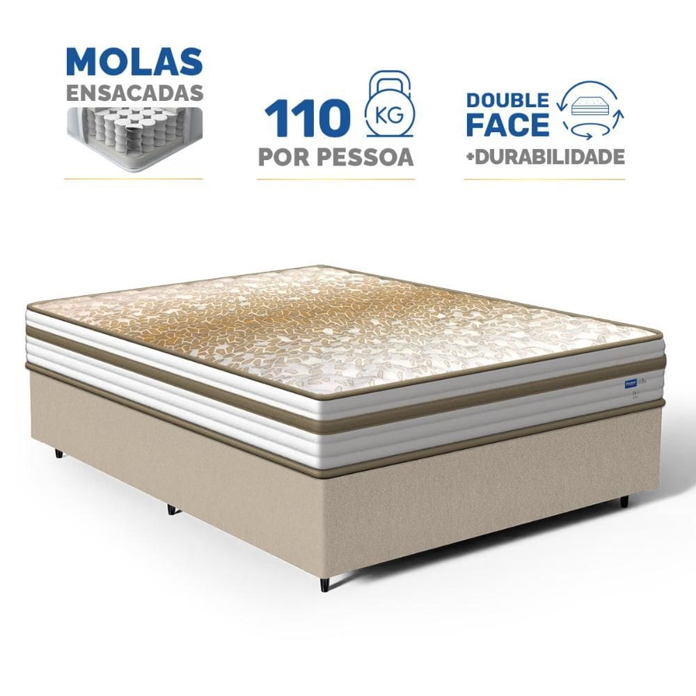 Cama Box com Colchão de Molas Ensacadas Double Face Pillow Euro Alfa Probel Casal 138cm