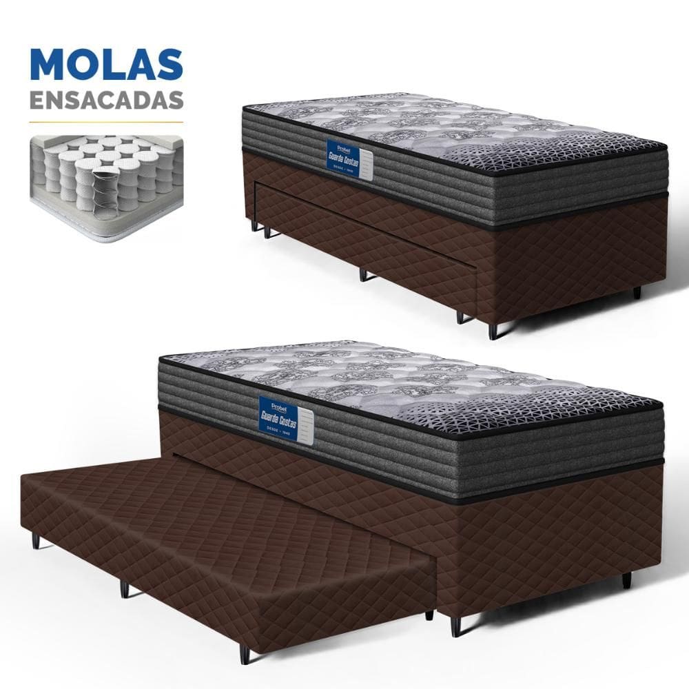 Cama Box com Colchão de Espuma D60 Double Face Guarda Costas Comfort Force Probel + Auxiliar de Espuma Unique Solteiro 88cm