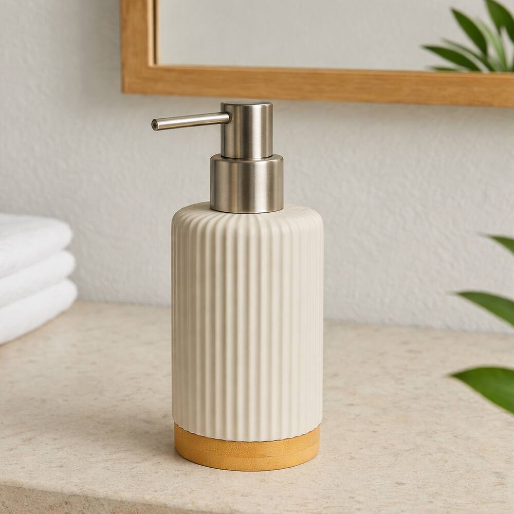 Porta Sabonete Banheiro Poliresina 250ml 19x13x7cm c\Bambu (Bege)