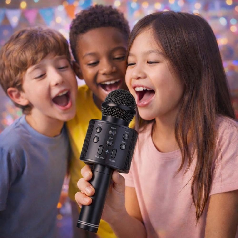 Microfone Bluetooth Sem Fio Infantil Karaoke Portátil Preto