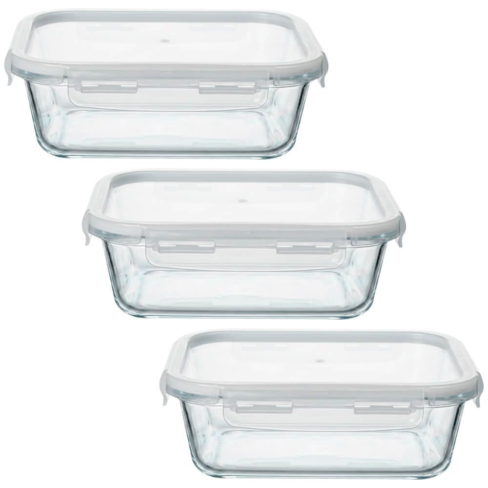 Jogo de Potes Herméticos de Vidro Borossilicato com Travas Retangular 1040ml 3 Peças - Vista Home