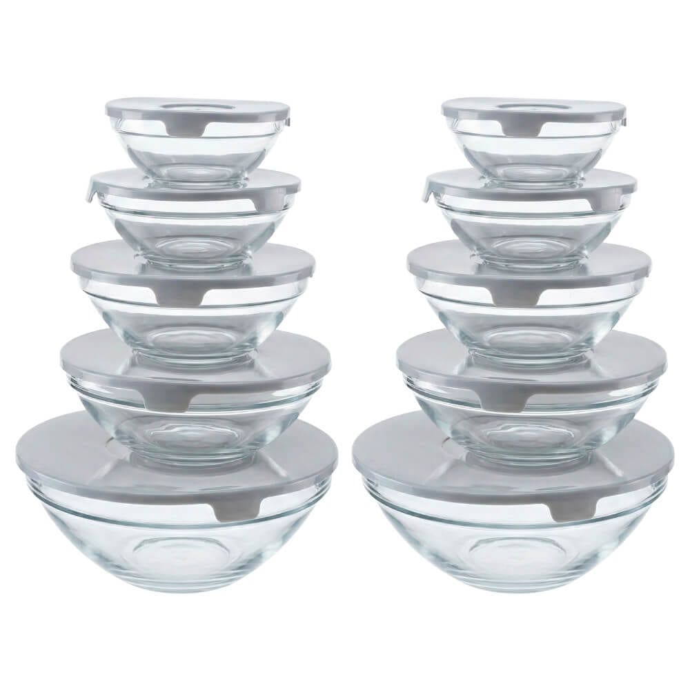 Jogo de Potes em Vidro Redondo com Tampa 10 peças Cinza  - Vista Home