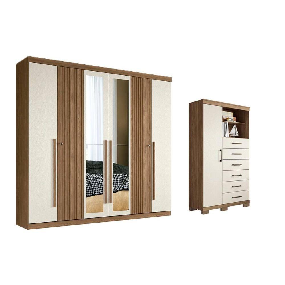 Guarda Roupa 2 Peças (1GuardaRoupa+1Cômoda) QC364 Jatoba/Areia - Santos Andirá