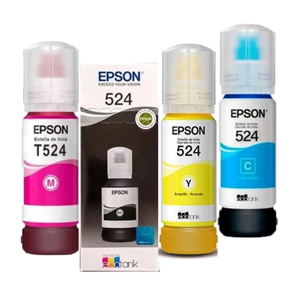 Kit 4 Tintas Pigmentadas Genuínas Epson T524 L6490 L15150 L15160 - Vencimento 12/2028