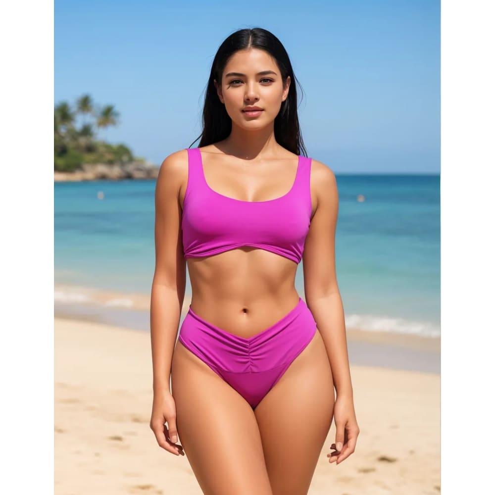 Biquíni com Top Esportivo e Calcinha Cintura Alta Franzida