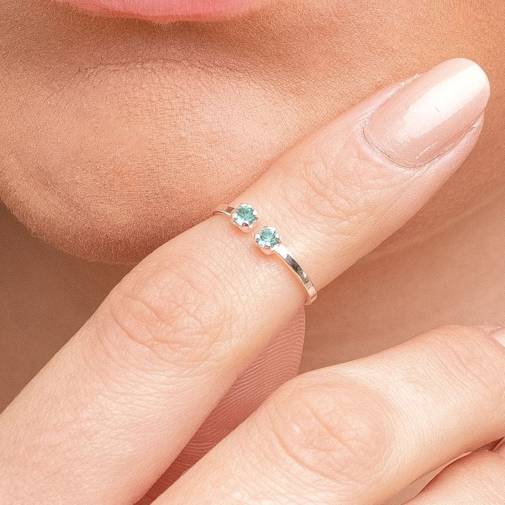 Anel prata regulavel falange ponto de luz Pedra Glass Turmalina Paraíba Fabro Saints