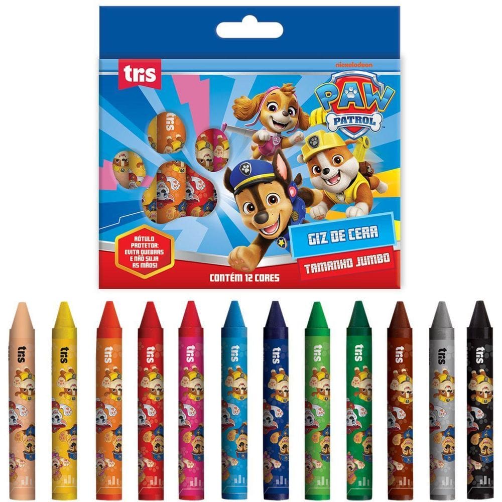 Giz De Cera Jumbo Patrulha Canina - 12 Cores - Tris