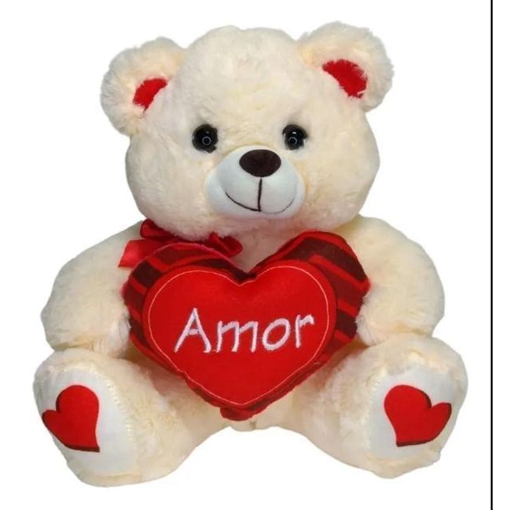 Urso De Pelúcia Com Coração Amor 26Cm