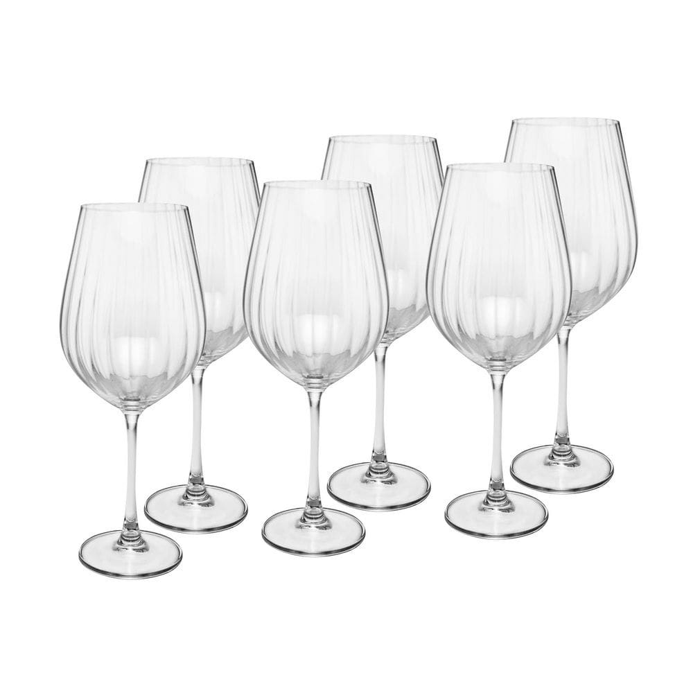 Cj 6 Taças de Cristal Canelado P/Água 650ml Columba Optic Bohemia