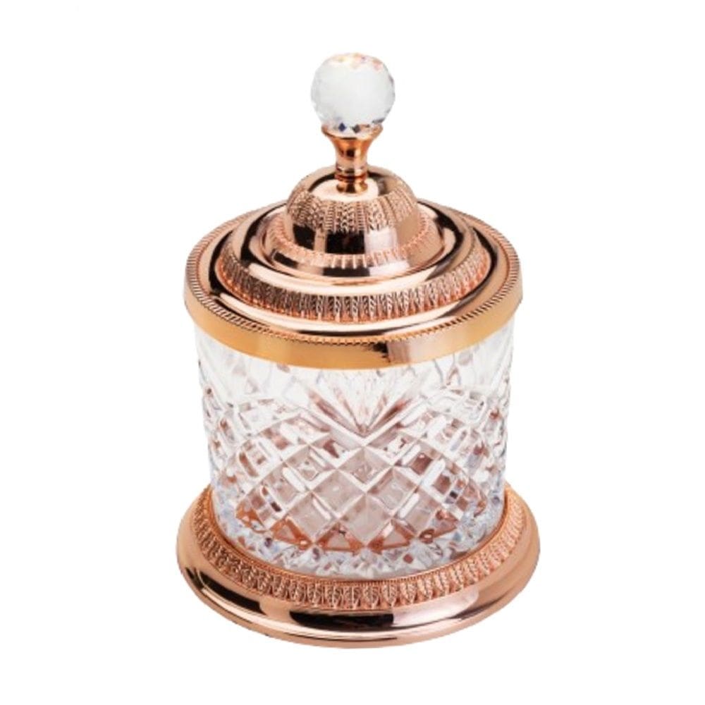 Potiche Decorativo de Vidro C/Base e Tampa de Zamac Crystal Rosé 21,5x15cm Lyor