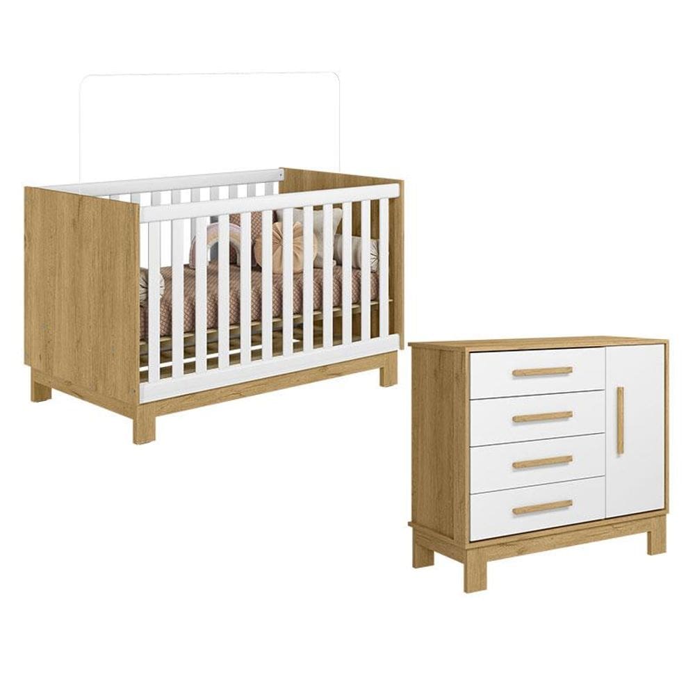 Berço Americano 4315 e Cômoda Sapateira 4355 Q Encanto Slim Freijó TOQ Branco Acetinado - Qmovi