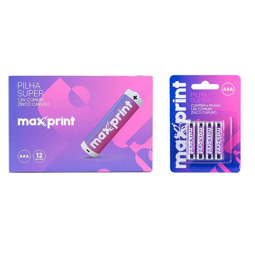 Pilha Palito AAA Zinco com 4 Maxprint