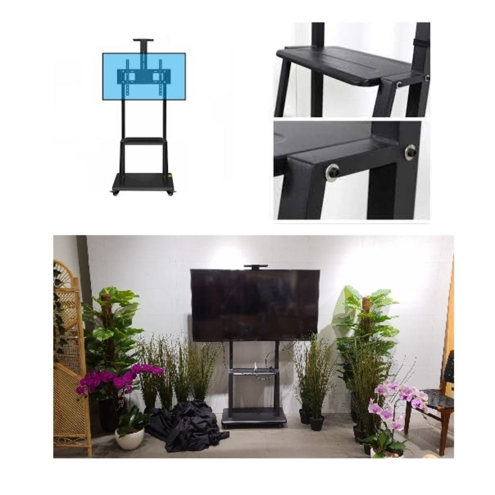 Suporte Tv Com Pedestal Rodinhas Prateleira Ajustavel Universal Monitor Televisao Estante De Chao Multi Uso