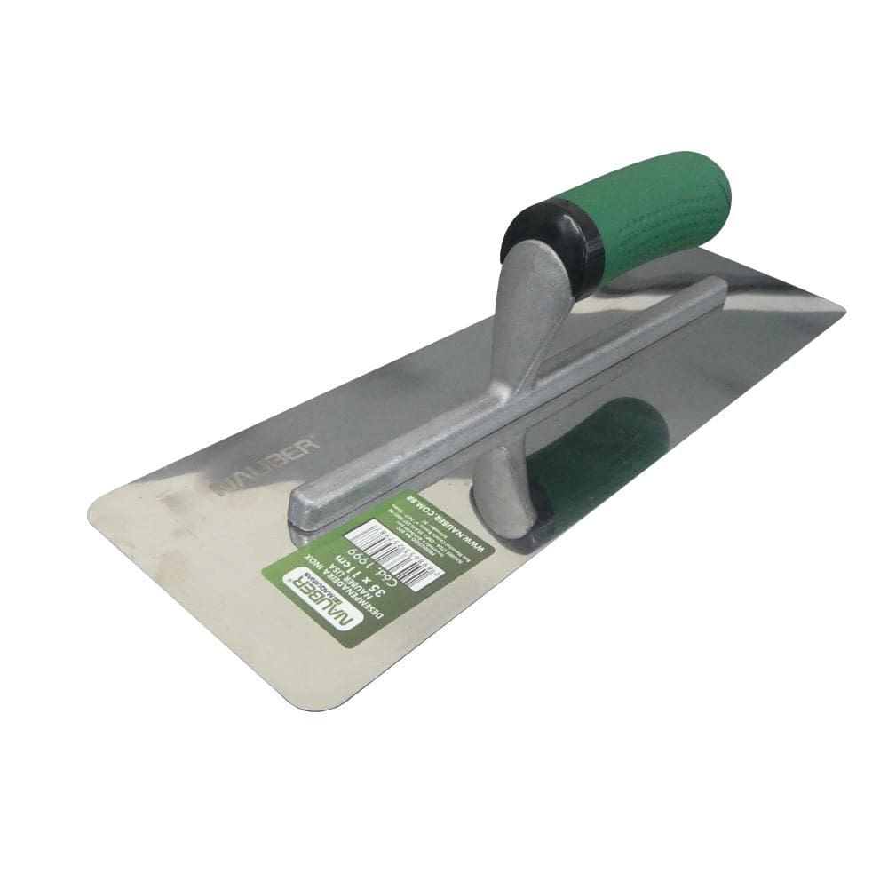 Desempenadeira de Aço Inox Nauber para Massa Corrida Lisa 35 x 11cm com Cabo Ergonômico Verde