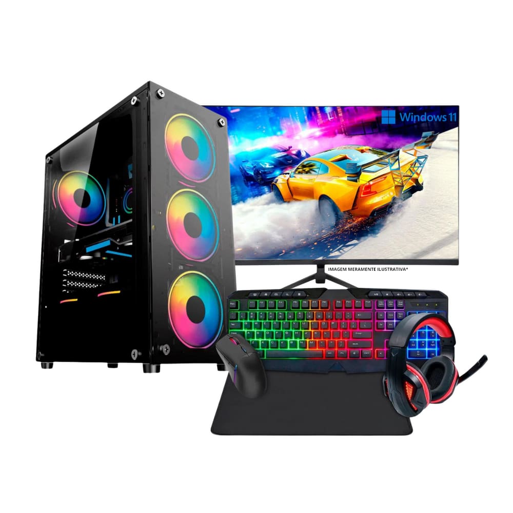 PC Gamer Completo AMD Ryzen 5 5600GT Radeon VEGA 7 16GB DDR4 SSD 512GB Fonte 500W Monitor 23 Kit Game