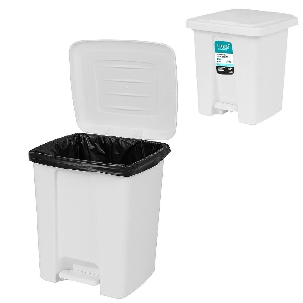 Lixeira Pedal 15 Litros Grande Cesto De Lixo Casa Banheiro Cozinha Comercio Coleta Seletiva Reforcada Plastico