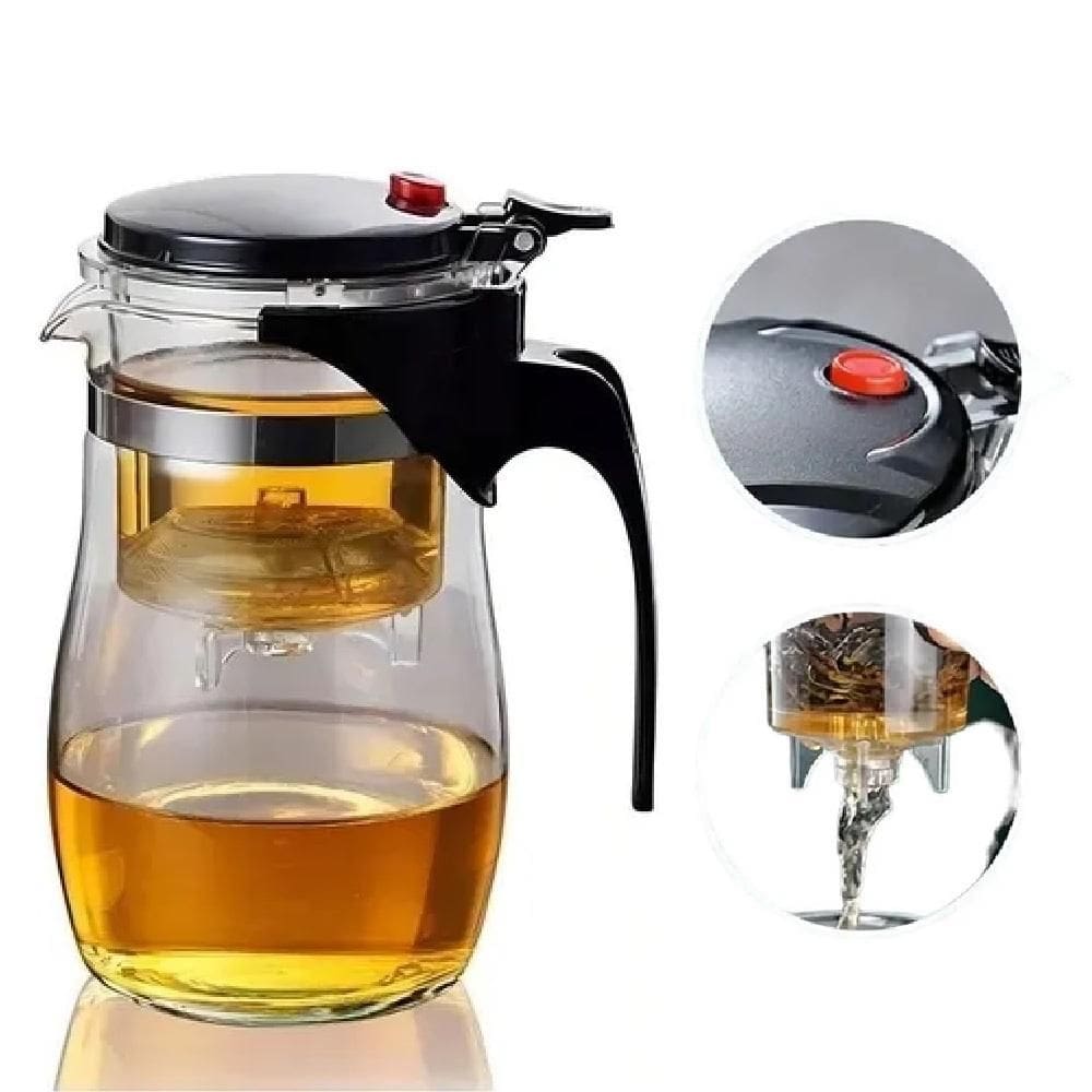 Chaleira Bule Vidro Infusor Removivel 900Ml Jarra Grande Coador Cafe Cha Transparente Tampa Hermetica Luxo
