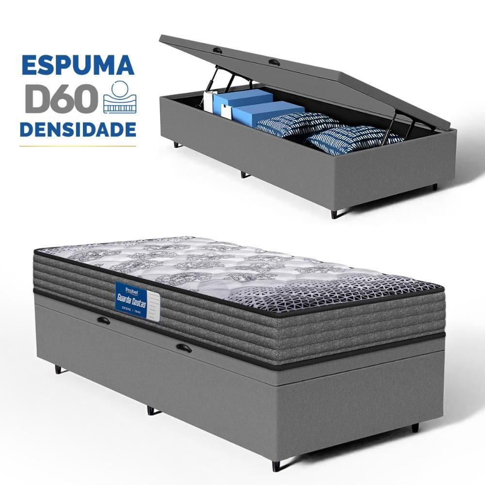 Cama Box Baú com Colchão de Espuma D60 Double Face Guarda Costas Comfort Force Probel Solteiro 88cm